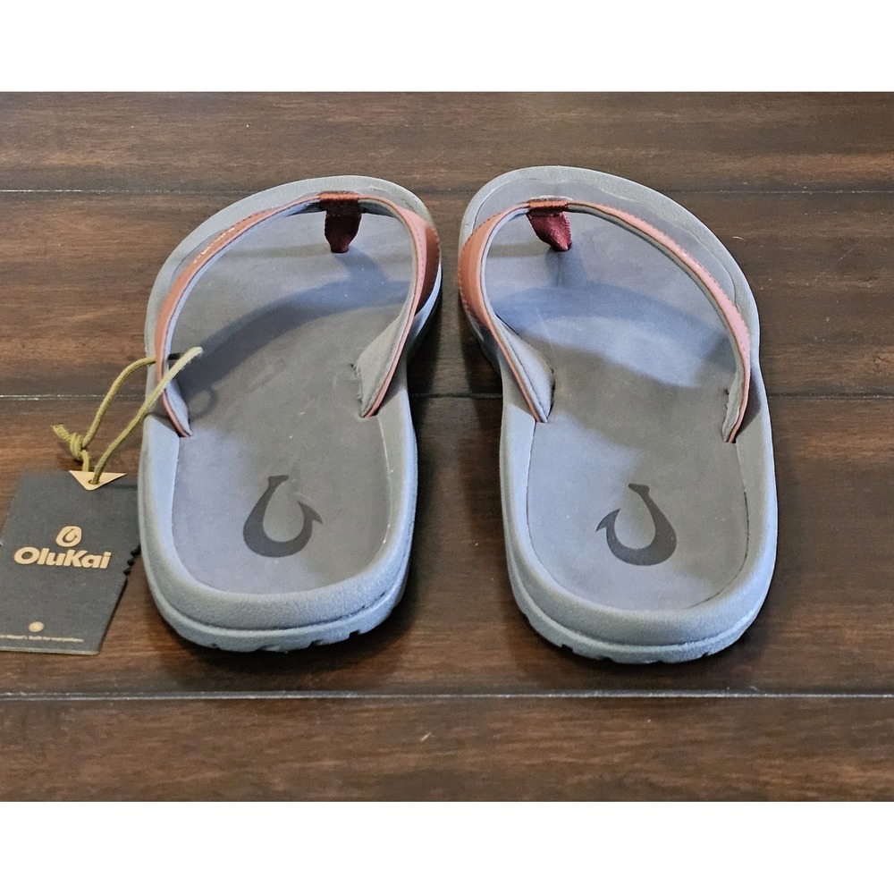 NWT OluKai Ohana Leather Sandals Men's Size 13 Canoe/Rock Beach Flip Flop - Picture 8 of 11